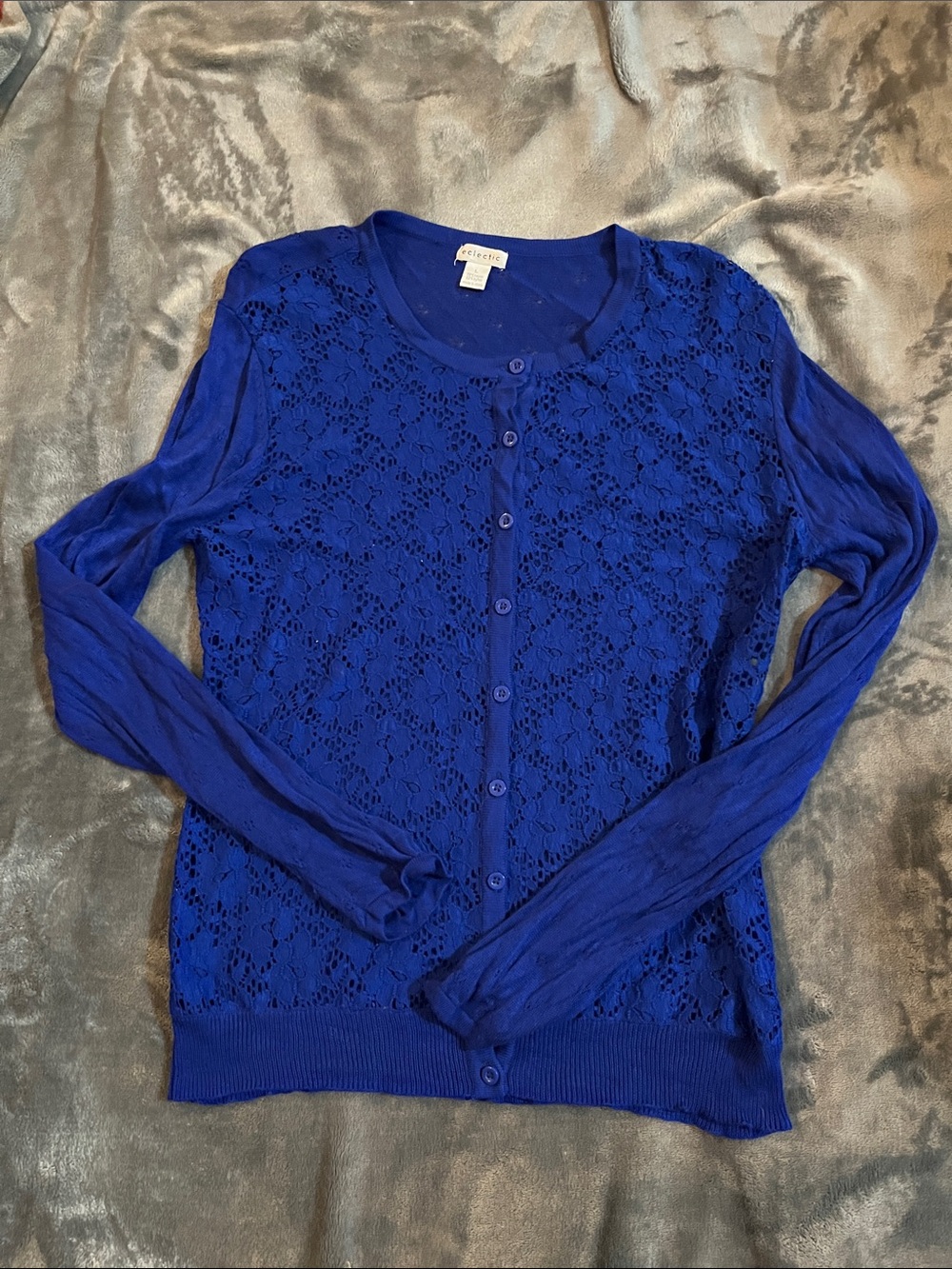 Women's Cobalt Blue Lace-Front Button Cardigan